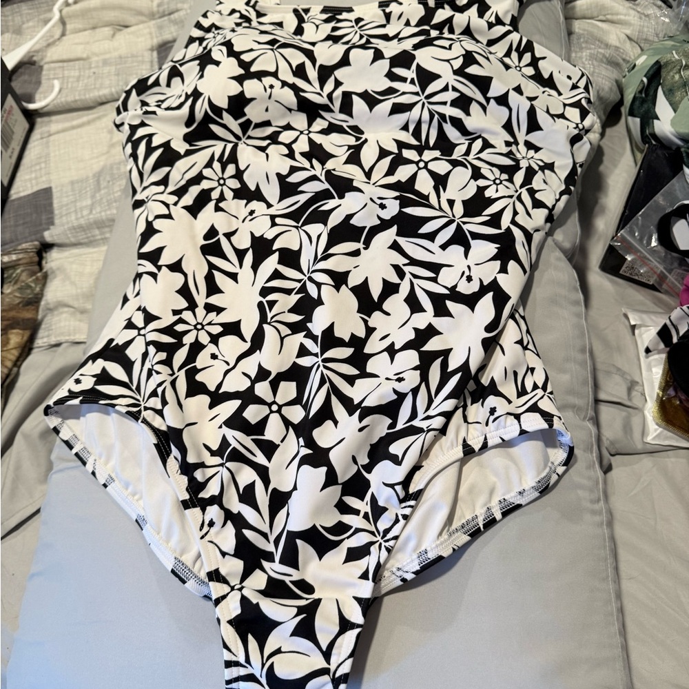 Floral Black and White One Piece from Lands End